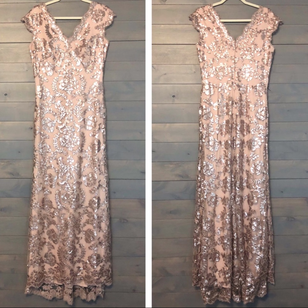 Rose Gold Sequin Floral Maxi Dress